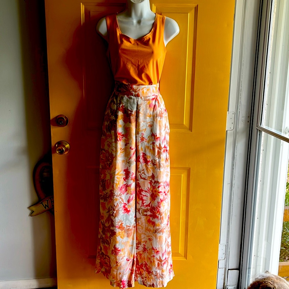 Tropical Print Straight Leg Trousers
